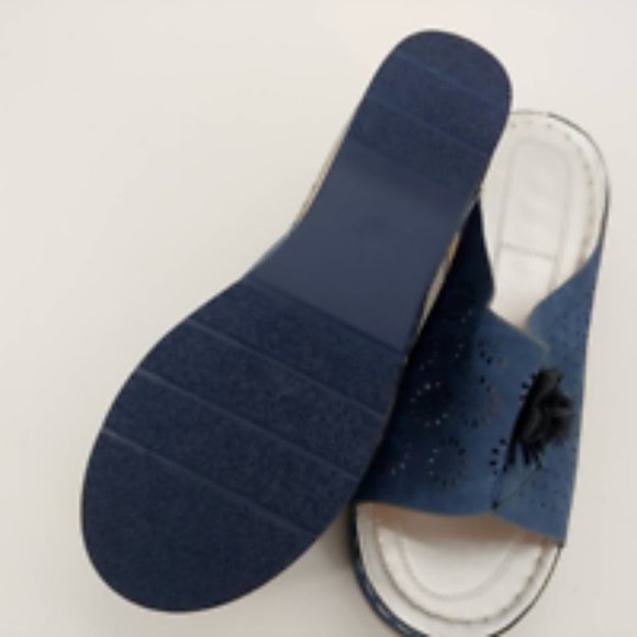 Yasirun Womens Slide Sandals Blue Floral Applique Wedge Heels Slip Ons 41 New - Picture 5 of 9